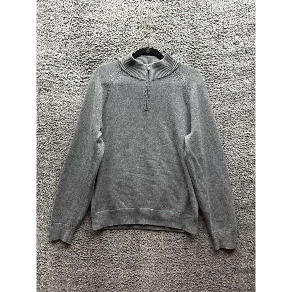 L.L. Bean Wicked Soft Cotton Cashmere Quarter-Zip Sweater Gray Mens Size S